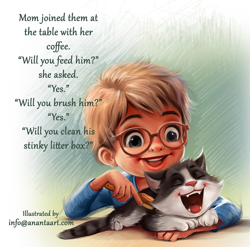 Children's book illustration tutorial by Ananta Mohanta showing character design and story page layout.